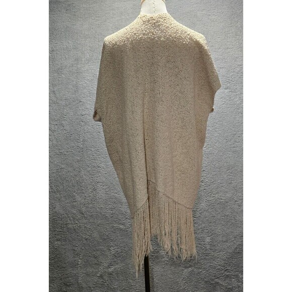 Handwoven Womens Cardigan Poncho Kimono OS Beige Fringe Coastal Boho Lagenlook - Picture 8 of 10